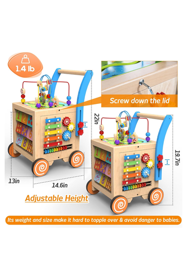 9-in-1 Wooden Activity Cube | Wooden Baby Walker, Sit-to-Stand Learning Walker Activity Center