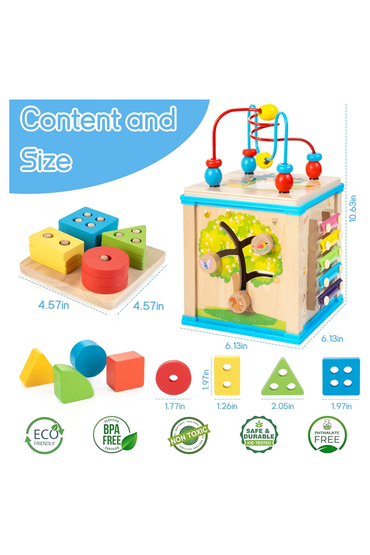 Wooden 7-in-1 Activity Cube, Montessori Toys for 1 Year Old Toddlers
