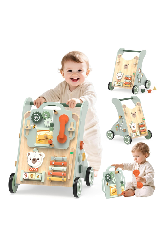 Wooden Baby Walker, Adjustable Speed Baby Push Walker for 1 Year Old