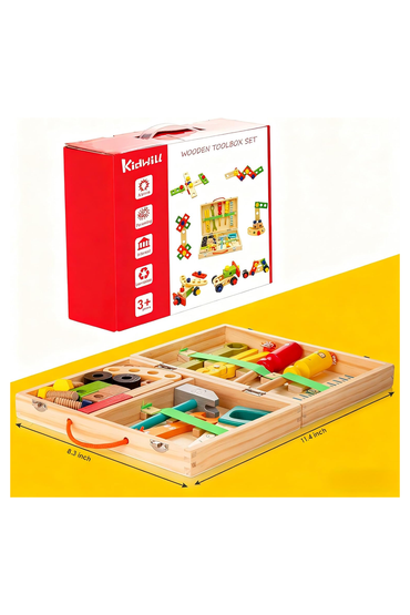Tool Kit for Kids, 36-Piece Wooden Toddler Tools Set Includes Tool Box