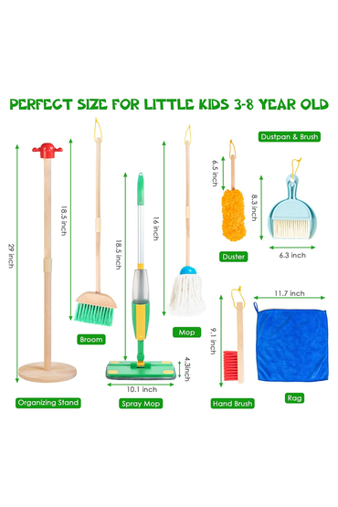Wooden Kids Cleaning Set with Spray Mop, Montessori Cleaning Toys Real Water Sprayer and Toddler Broom Mop Set