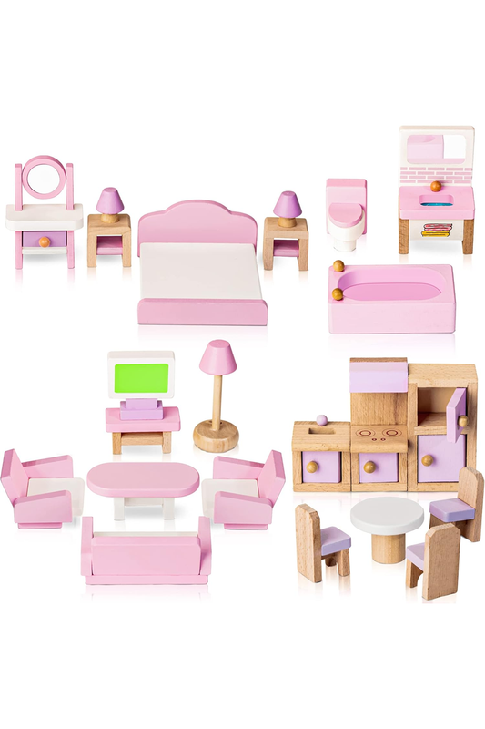 Wooden Dollhouse Furniture Set, 22 PCS Doll House Accessories