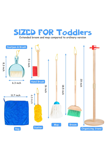 Wooden Kids Cleaning Set for Toddlers,8 Pieces Montessori Cleaning Toys with Kids Broom and Mop Set