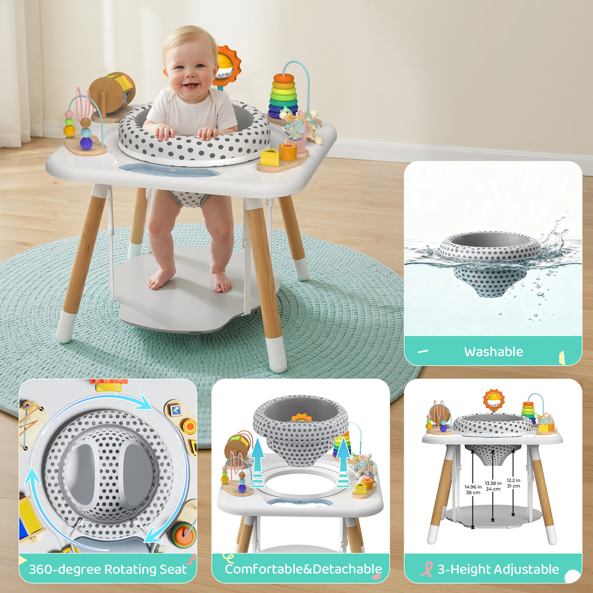 Baby Activity Center, Montessori Play Table with 7 Interactive Toys