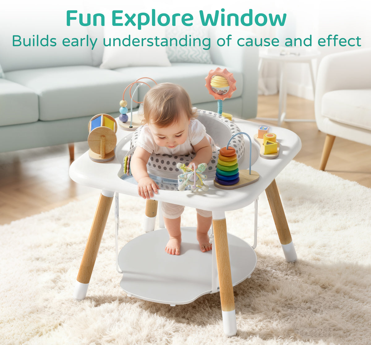 Baby Activity Center, Montessori Play Table with 7 Interactive Toys