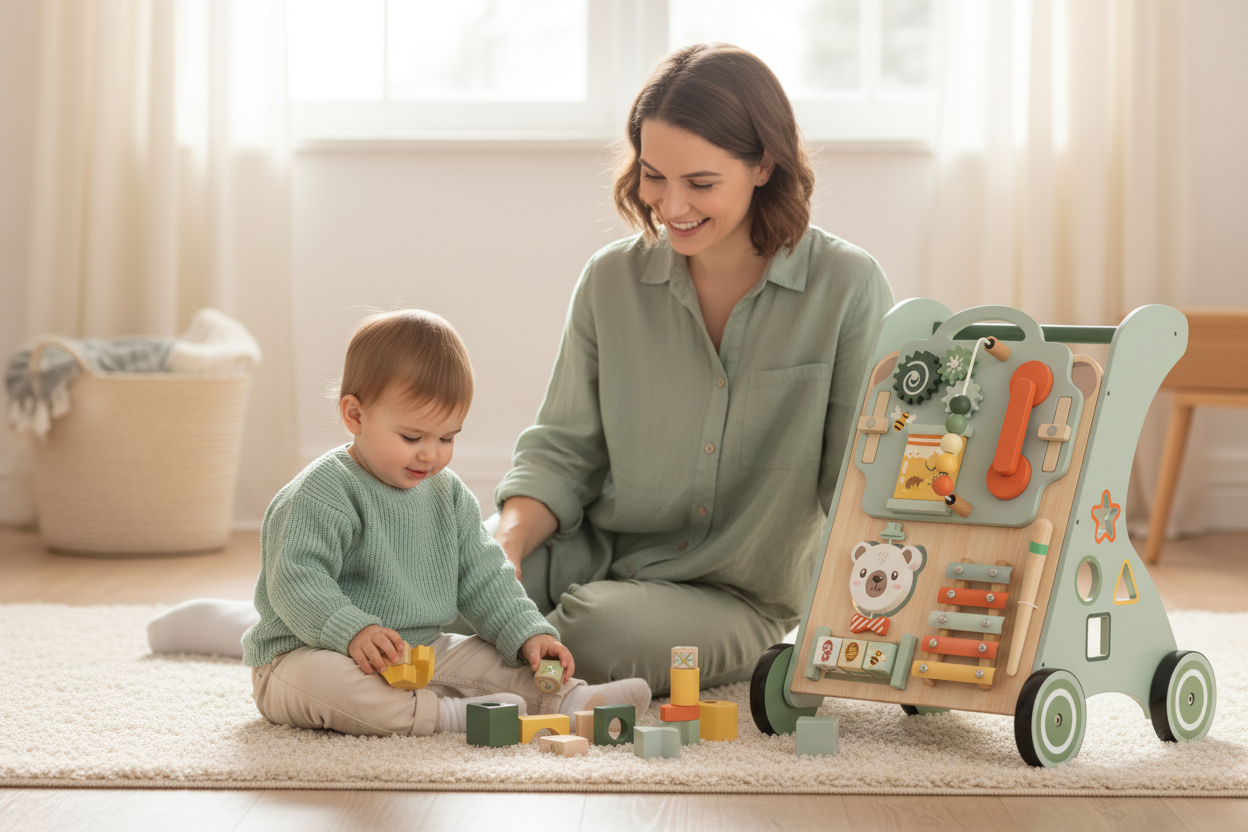 父母孩子与推车在同一场景