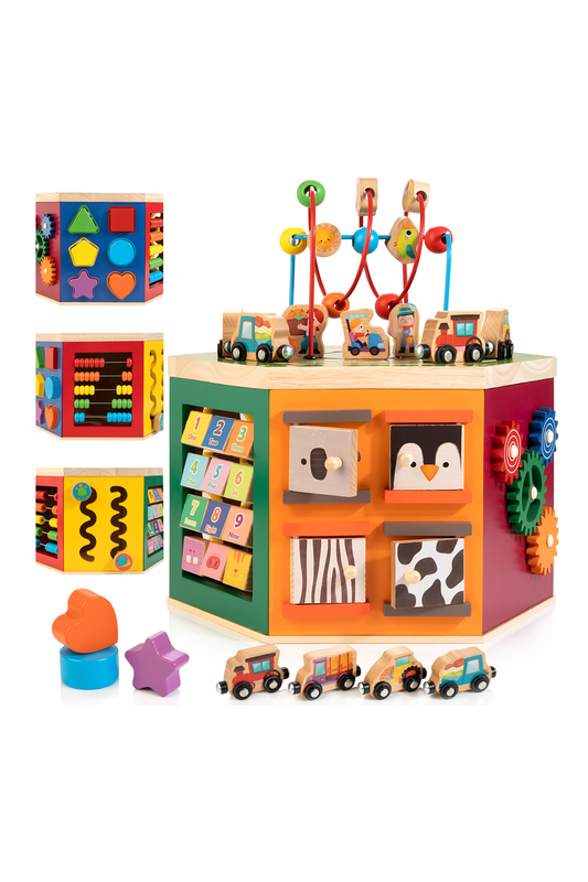 Large Activity Cube, 9-in-1 Farm-Themed Wooden Play Center