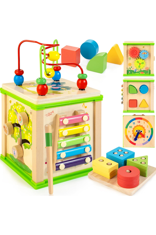 Wooden 7-in-1 Activity Cube| Montessori Toys for 1 2 3 Year Old Toddlers
