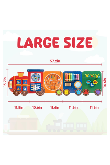 Train Activity Wall Busy Board Panels | 11-in-1 Wooden Sensory Wall Panel for Kids, Toddler Montessori Learning Activity Center