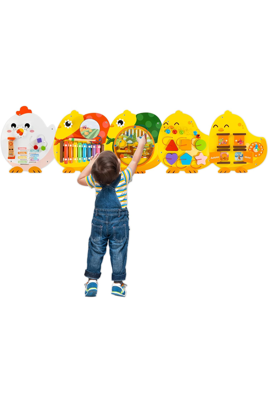 Chick Squad Activity Wall Busy Board Panels | 11-in-1 Wooden Sensory Wall Panel for Kids