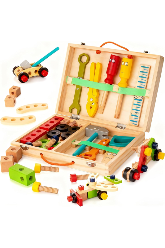 Tool Kit for Kids, 36-Piece Wooden Toddler Tools Set Includes Tool Box