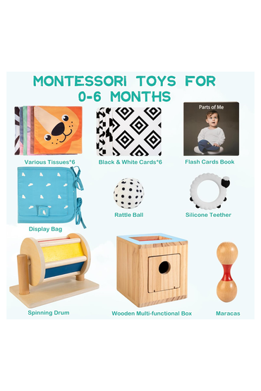 Montessori Toys for Babies 0-6 Months, 9 in 1 Learning Educational Sensory Toys
