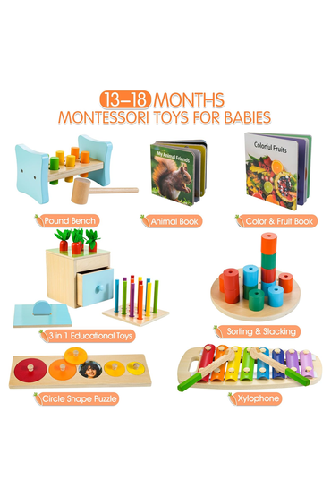 Wooden Montessori Toys for 1+ Year Old, 9 in 1 Learning Educational Toys for Toddler