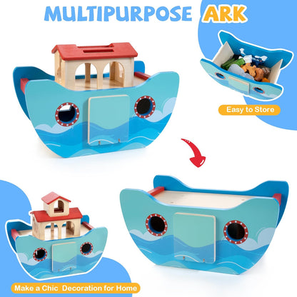 Wooden Noah's Ark Toy Baptism Gift for 1 Year Old Baby Boys and Girls