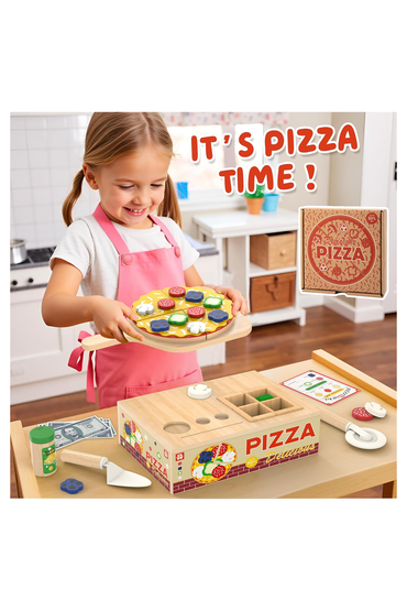 Wooden Pizza Toy - Montessori Pretend Play Food for Ages 3+
