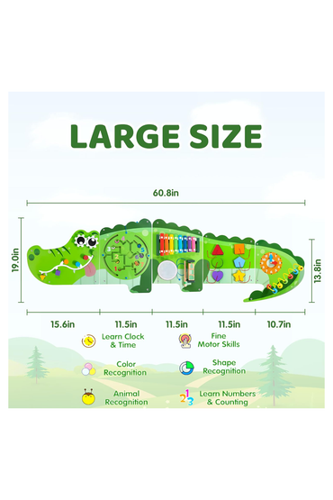 Crocodile Activity Wall Busy Board Panels | 9-in-1 Wooden Sensory Wall Panel for Kids