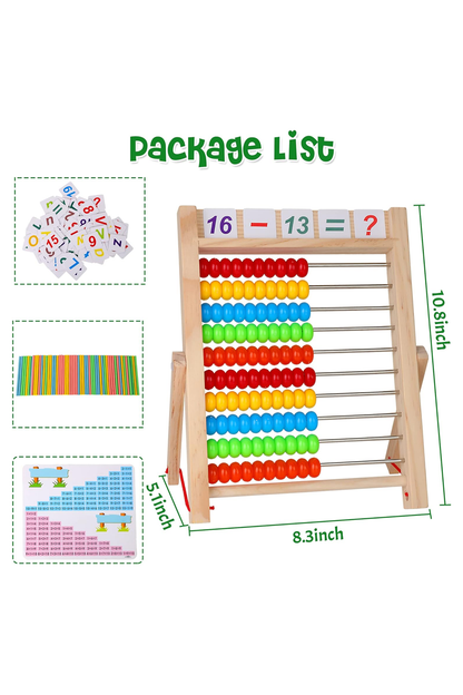 Wooden Abacus for Kids Math, Educational Counting Toy with Counting Sticks and Number Alphabet Cards
