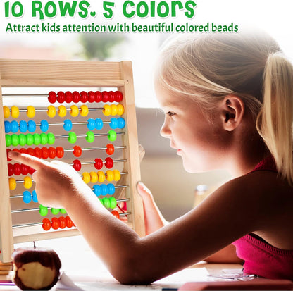Wooden Abacus for Kids Math, Educational Counting Toy with Counting Sticks and Number Alphabet Cards