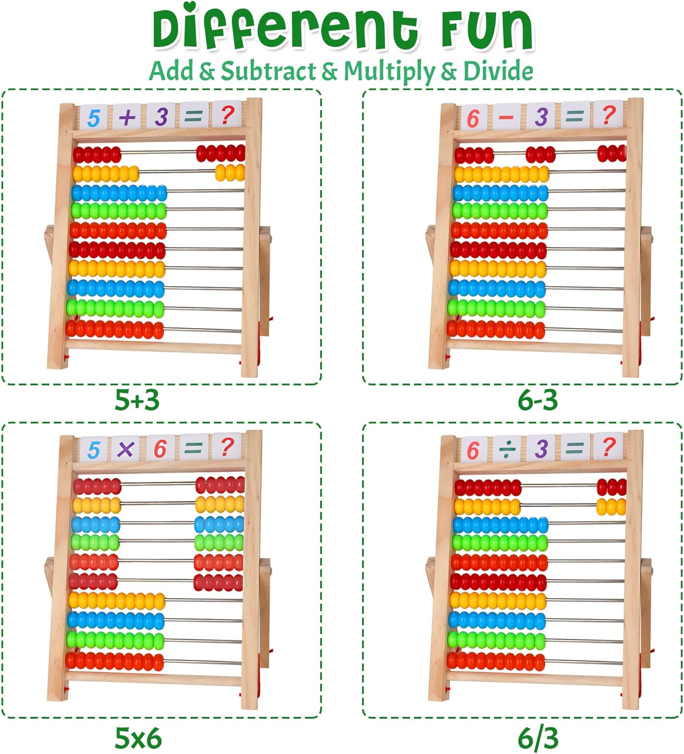 Wooden Abacus for Kids Math, Educational Counting Toy with Counting Sticks and Number Alphabet Cards