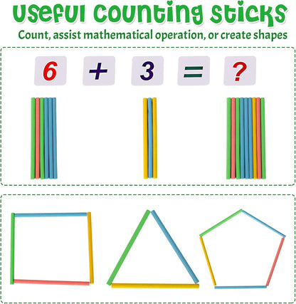 Wooden Abacus for Kids Math, Educational Counting Toy with Counting Sticks and Number Alphabet Cards