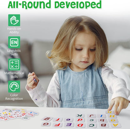 Wooden Abacus for Kids Math, Educational Counting Toy with Counting Sticks and Number Alphabet Cards