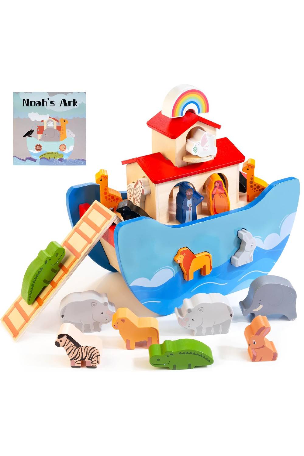 Wooden Noah's Ark Toy Baptism Gift for 1 Year Old Baby Boys and Girls