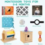 Picture of WOODMAM Montessori Toys for Babies 0-6 Months, 8 in 1 Learning Educational Sensory Toys for Newborn 0-3-6 Months, Includes Tissue Box, High Contrast Baby Toys, Spinning Drum, Teether and More