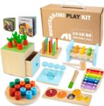 Picture of WOODMAM Wooden Montessori Toys for 1+ Year Old, 9 in 1 Learning Educational Toys for Toddler with Educational Box, Xylophone, Pound Bench, Shape Puzzle and More, Baby Toy Gift for 12-18 Months